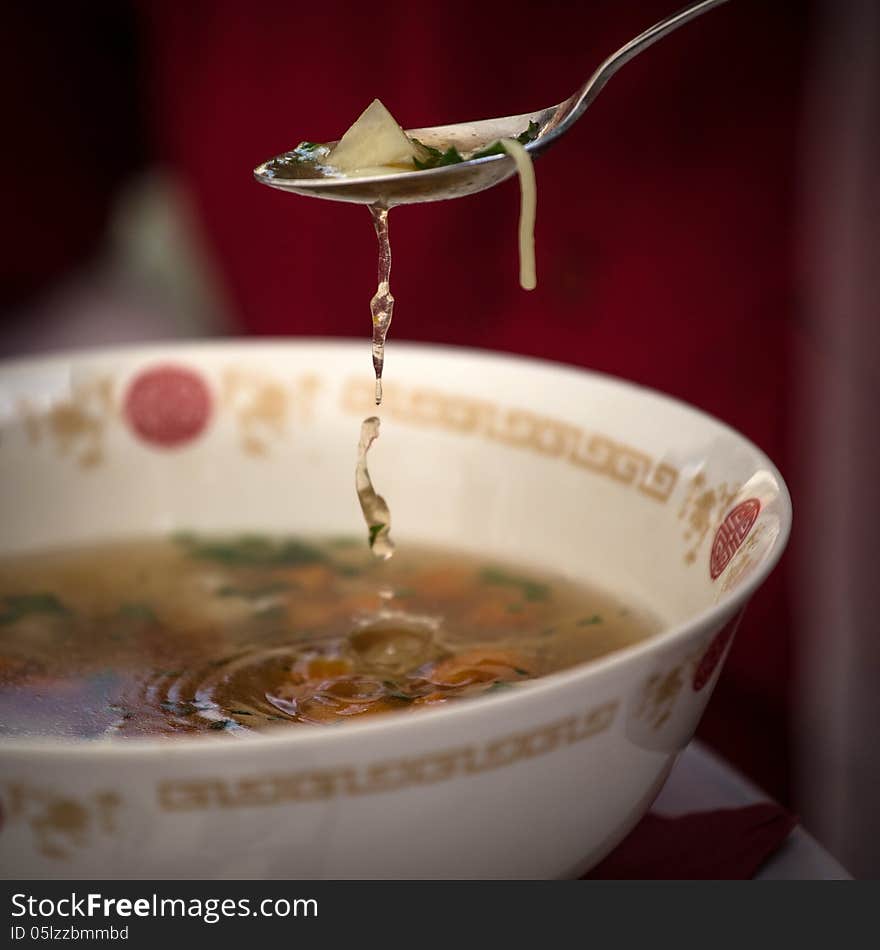 Frilled noodle soup spoon. Frilled noodle soup spoon