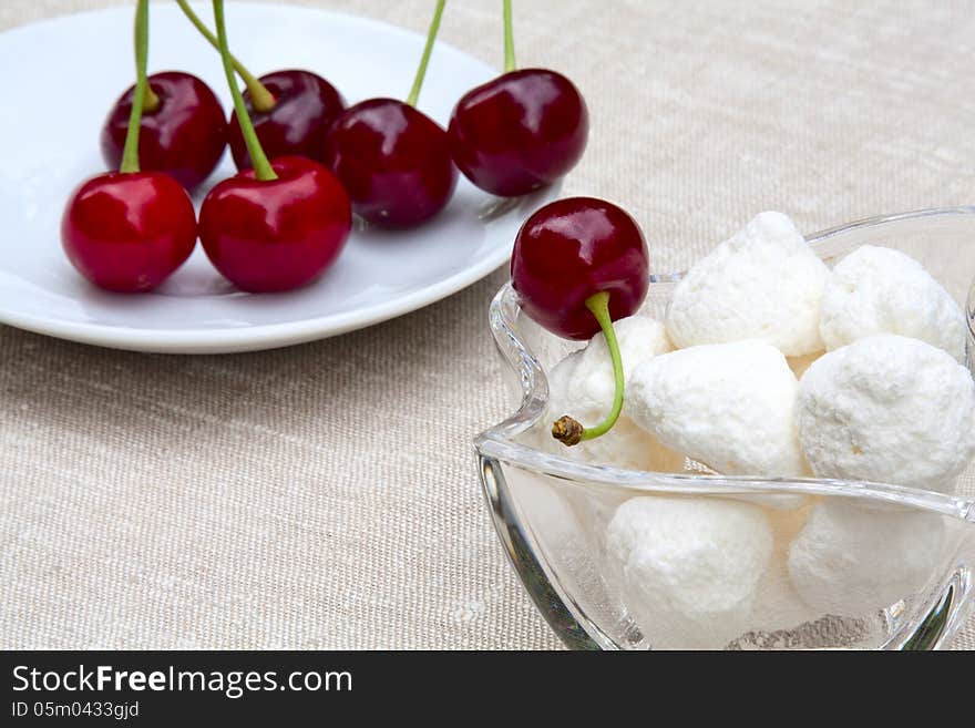 Beautiful summer breakfast - cherries, sweets