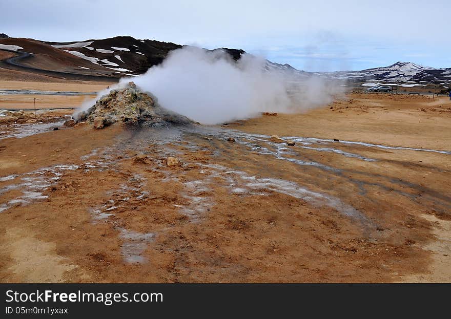 Smoking ground in geothermal area, Iceland