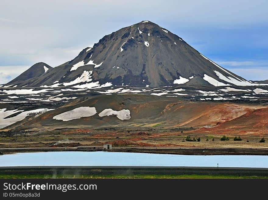 Volcano peak at Myvatn lake in Iceland