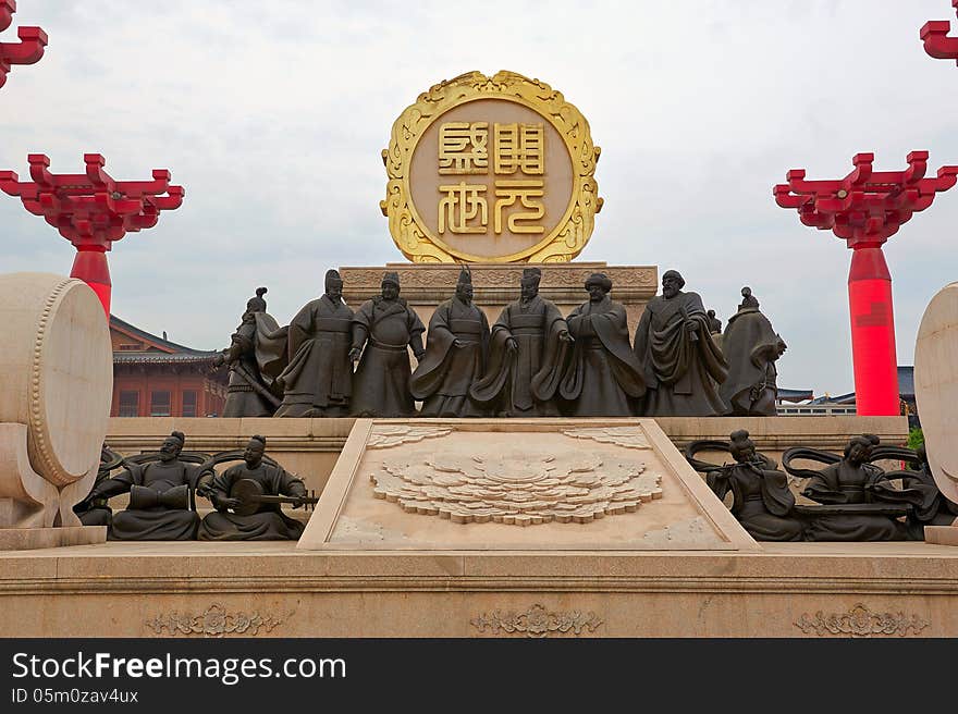 The image taken in china's Xian city Datang sleepless city scenery spot,military officials sculpture. The image taken in china's Xian city Datang sleepless city scenery spot,military officials sculpture.