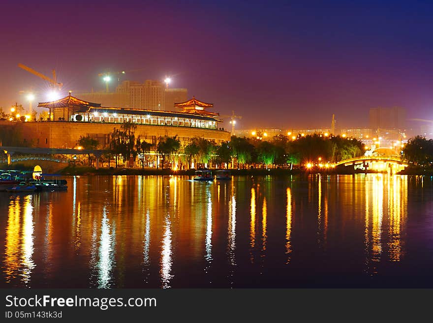 The Qujiang pool night_landscape_xian