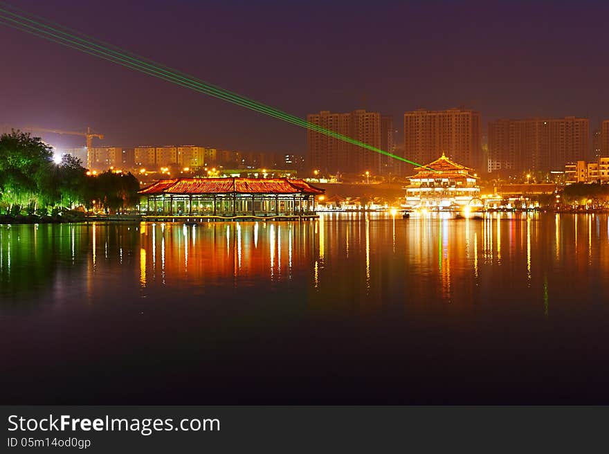 The laser lake water_night_landscape_xian