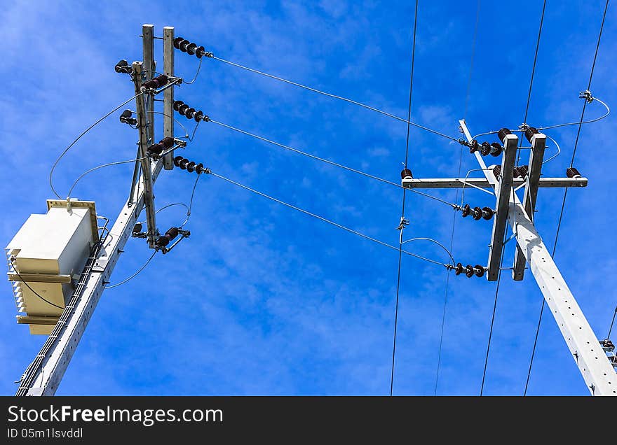 Electric Pole in Countryside, Thailand