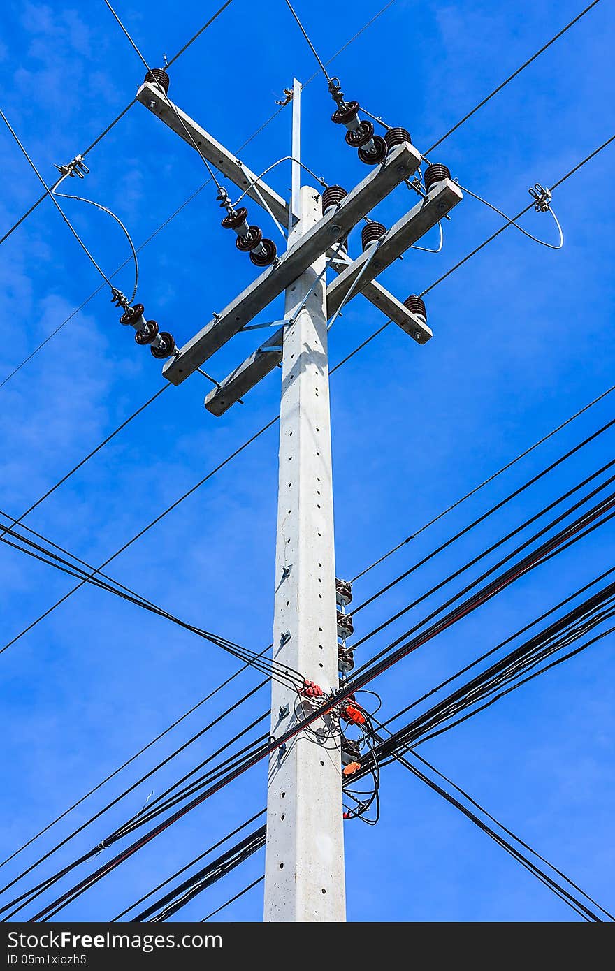 Electric Pole in Countryside, Thailand