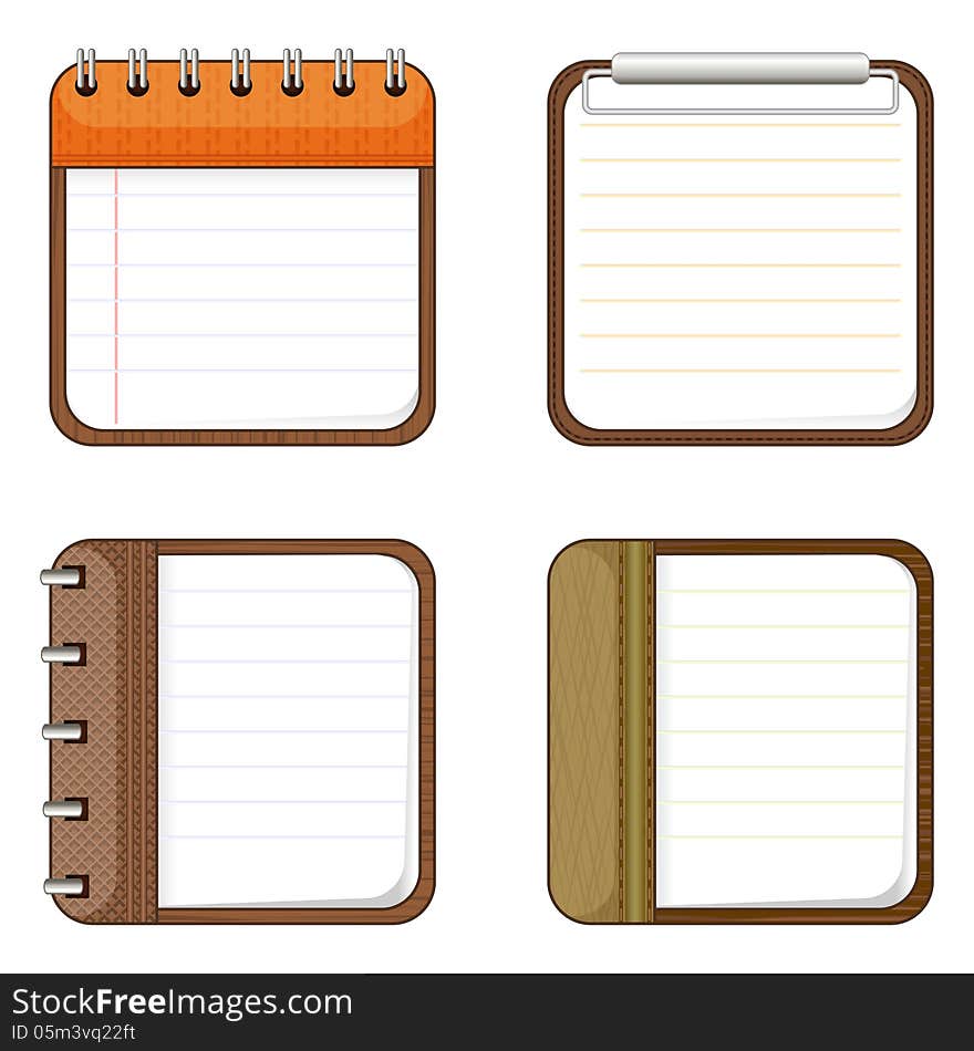 Set of four notepads over white for app icons. Set of four notepads over white for app icons