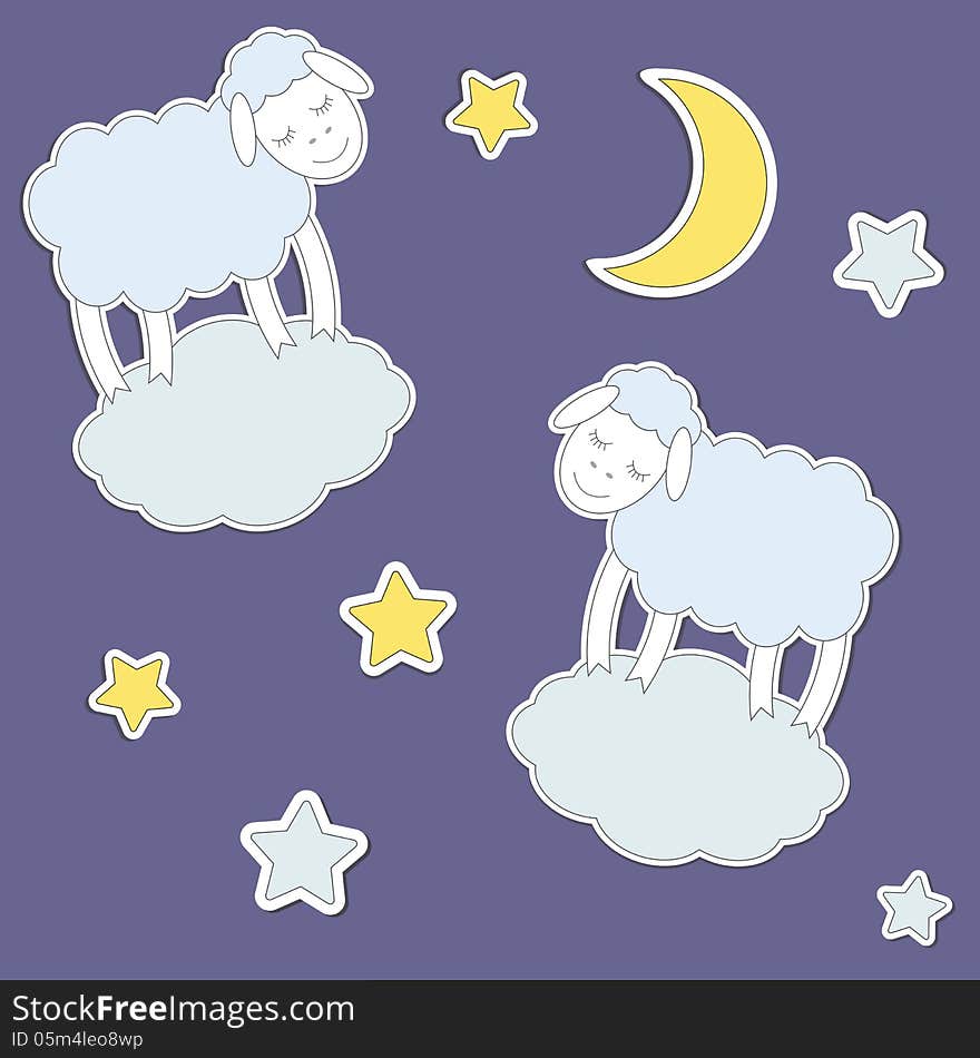 Cute Sheep,moon And Stars