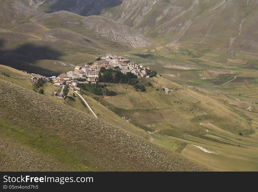 A view of mountain village in the summer.