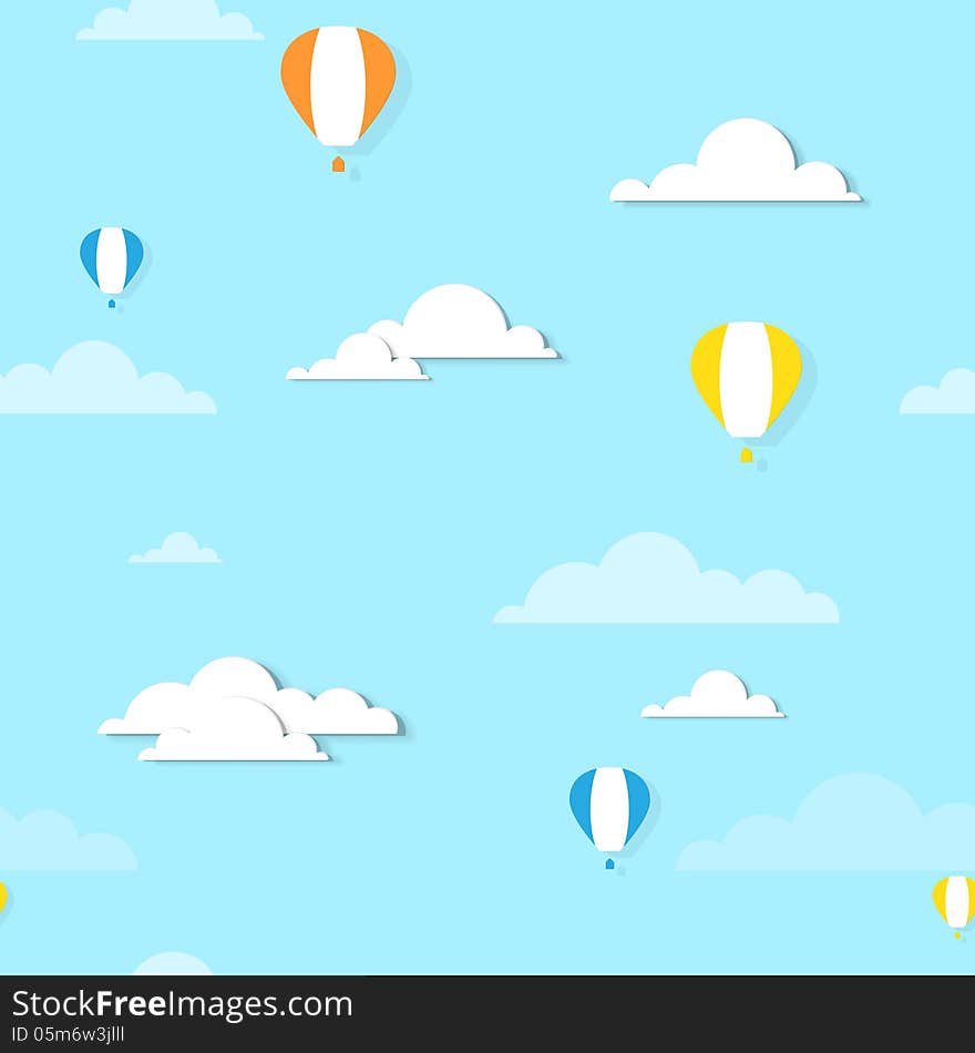 Air Balloons In The Clouds - Seamless Illustration