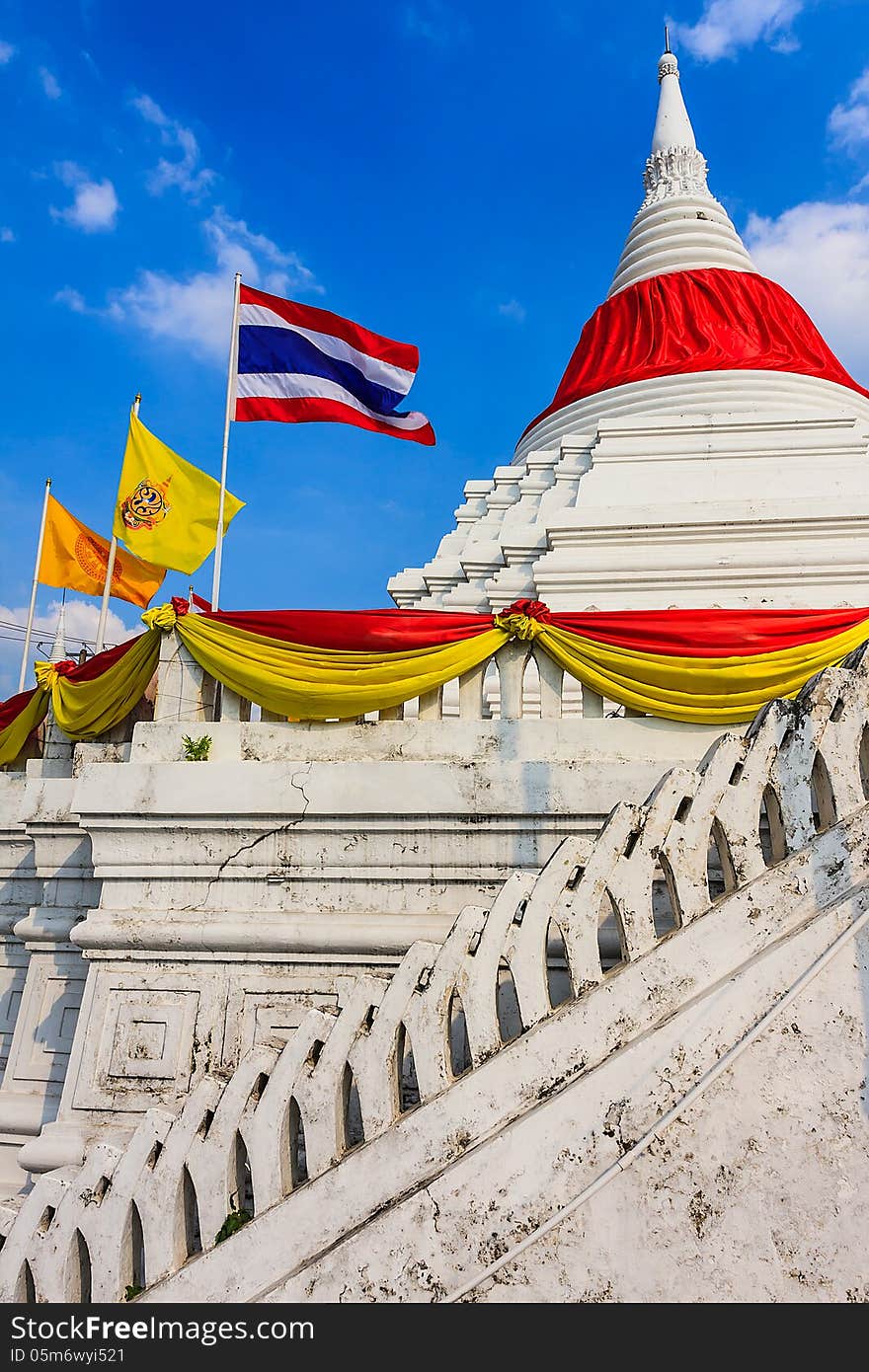 White Pagoda with red Silk, Nonthaburi Thailand