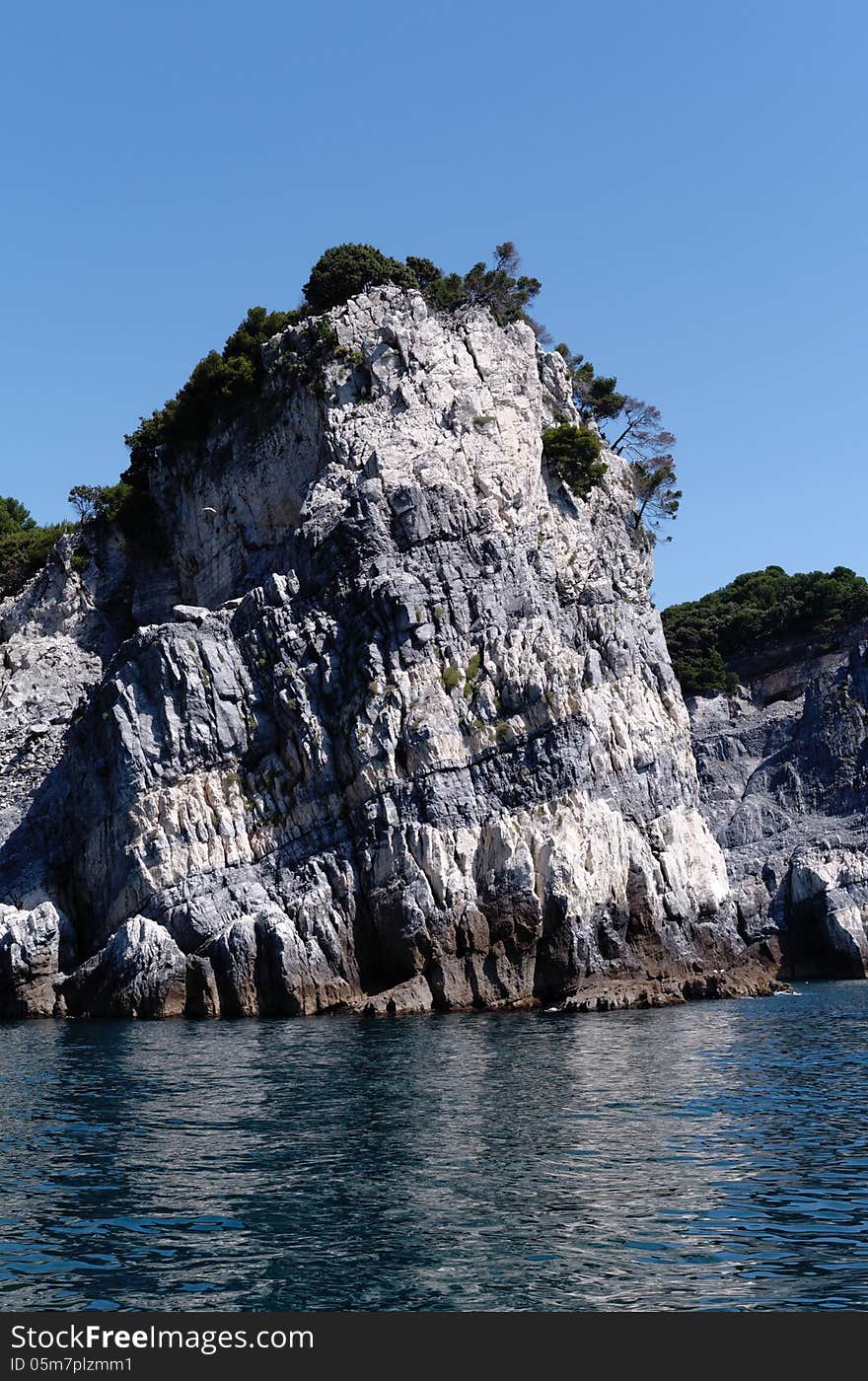 Palmaria island in front of portovenere in the gulf of la spezia