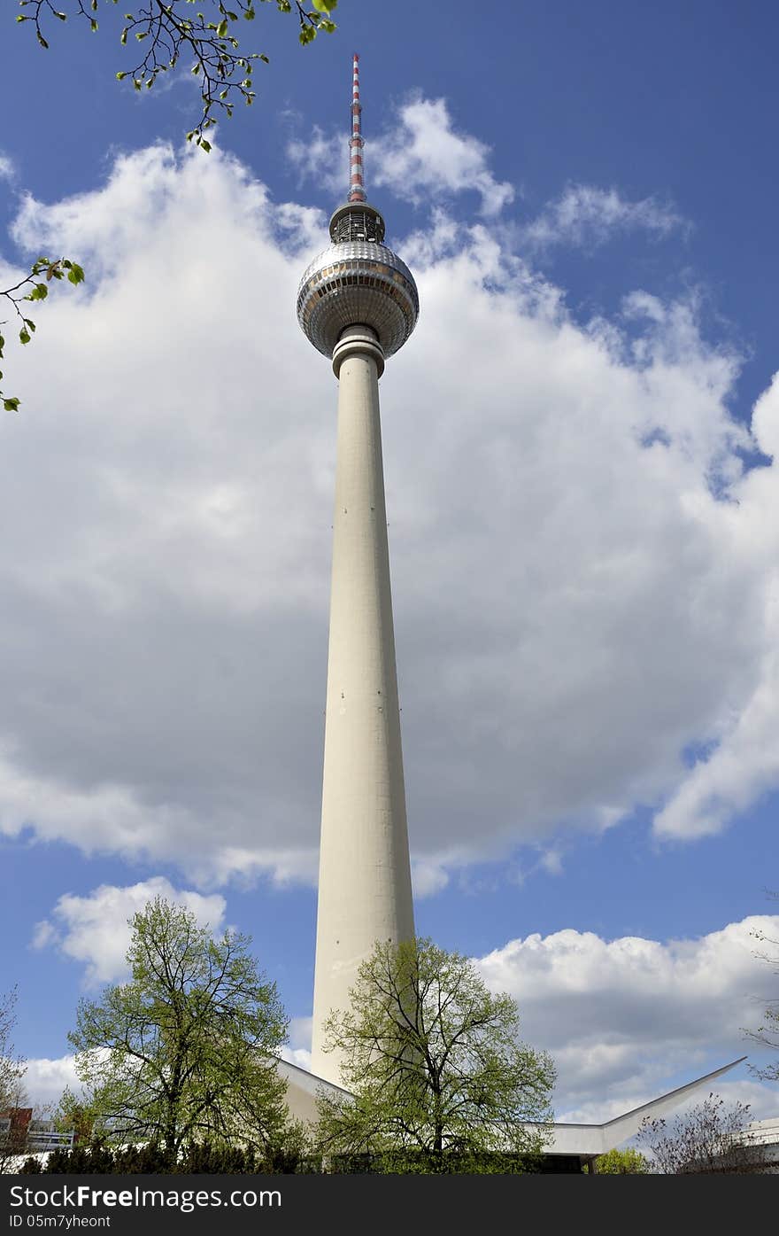 The television tower in Berlin, Alexander Platz; famous and reputed sightseeing site for tourists. The television tower in Berlin, Alexander Platz; famous and reputed sightseeing site for tourists.