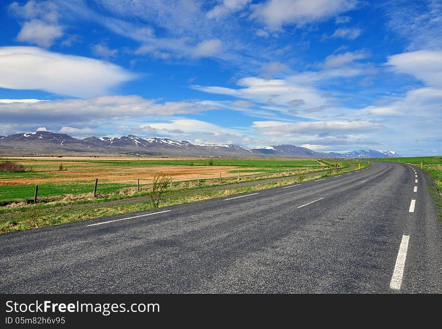 Winding road, mountain and horizon in Iceland. Winding road, mountain and horizon in Iceland