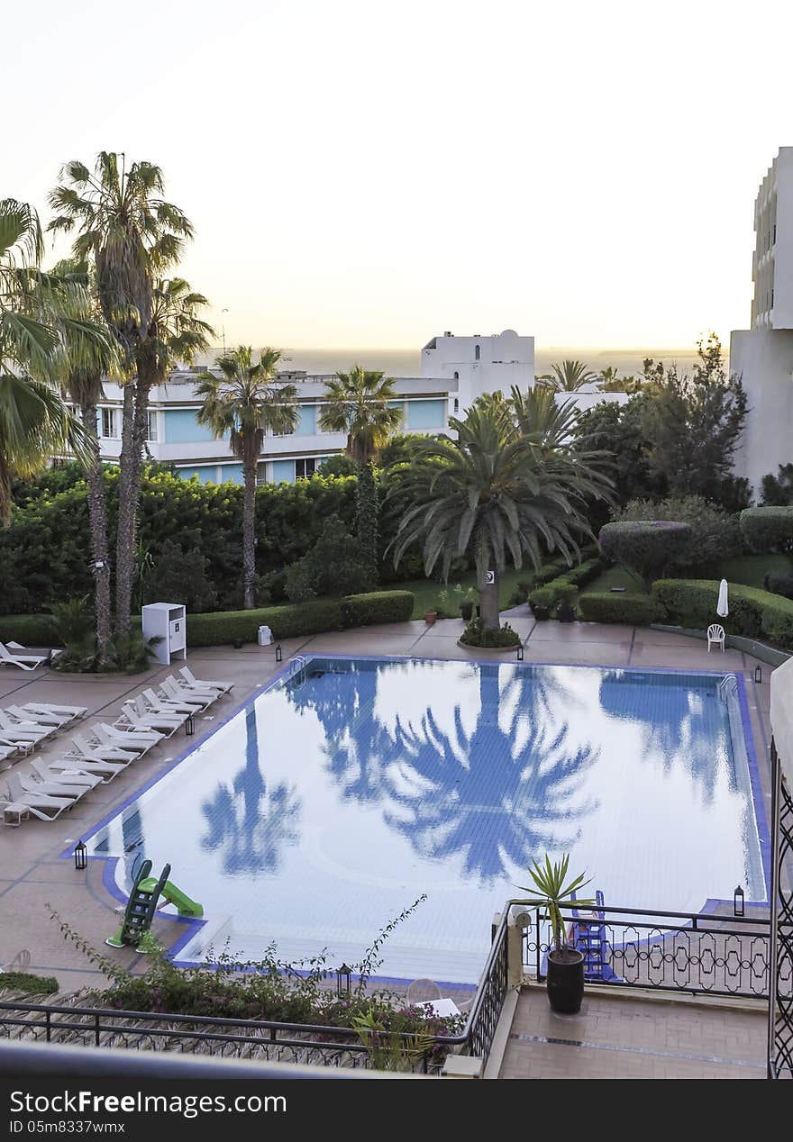 Empty blue swimming pool on Morocco propriety. Empty blue swimming pool on Morocco propriety