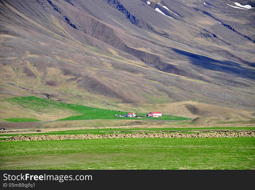 Icelandic houses and mountains