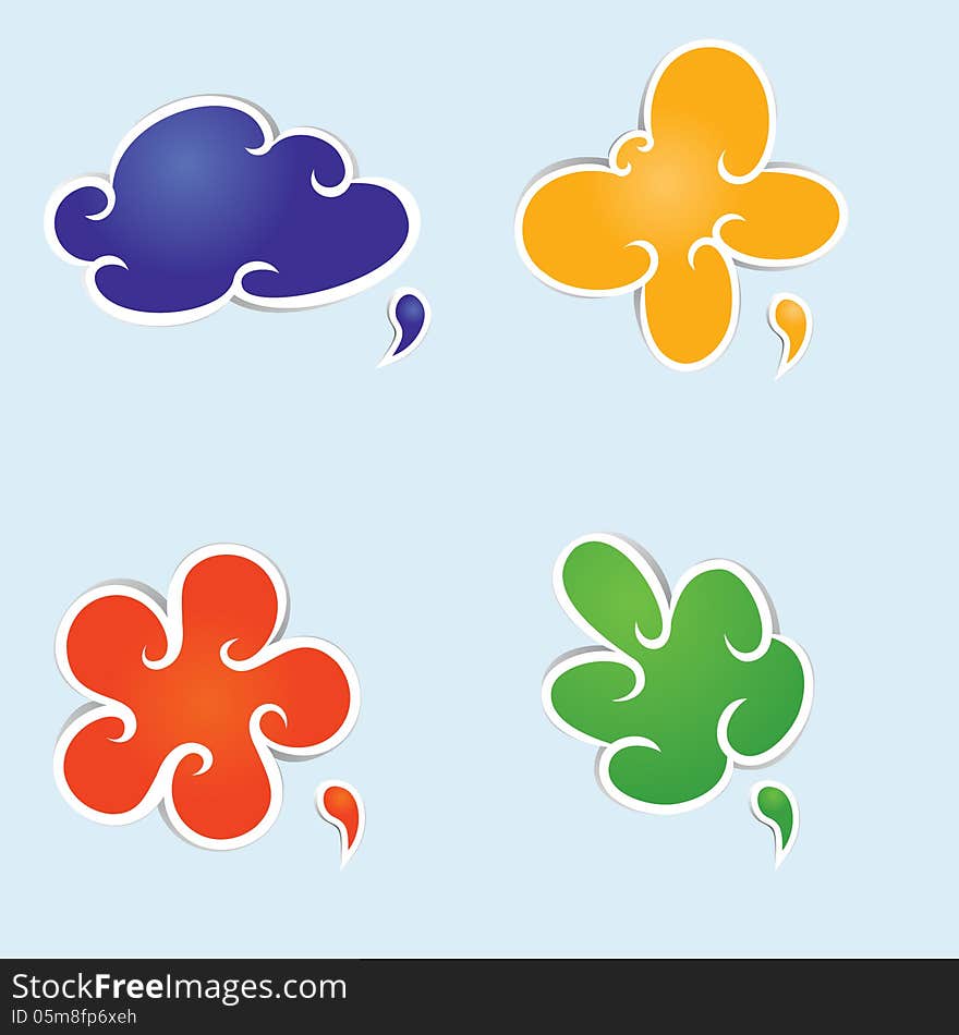 Set of natural signs: butterfly, flower, leaf, cloud