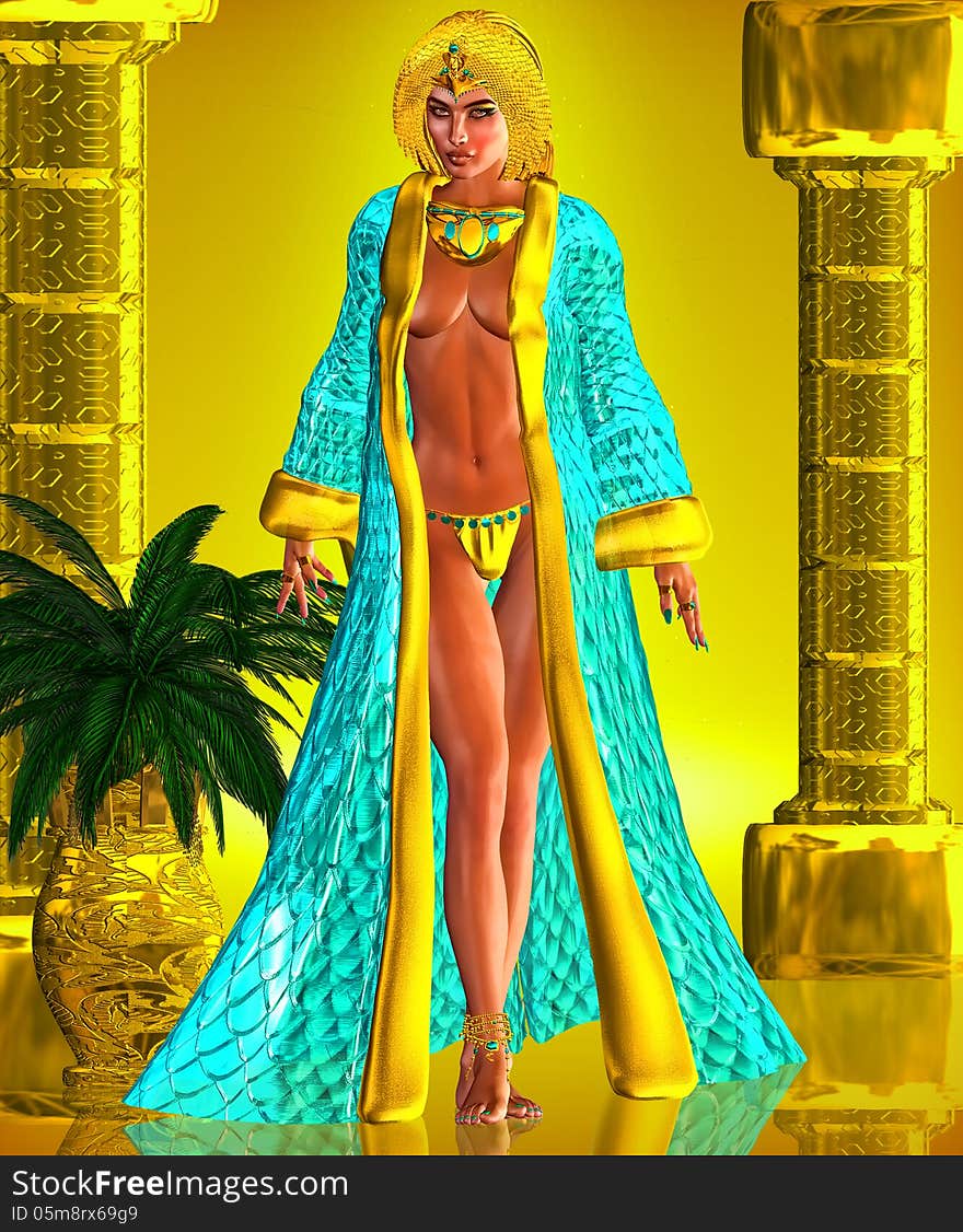 She stands in an imposing yet seductive pose With her robe slightly opened to reveal the lusciousness
of her curves. Curves she had used time and again to entice the wealthy into her golden chamber. She stands in an imposing yet seductive pose With her robe slightly opened to reveal the lusciousness
of her curves. Curves she had used time and again to entice the wealthy into her golden chamber.