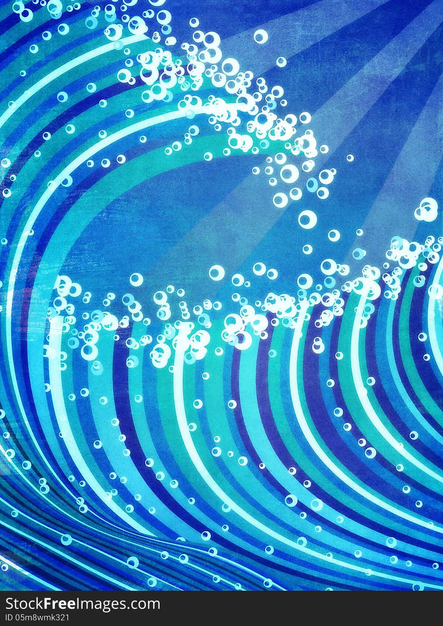 Abstract grunge sea waves illustration of blue color.