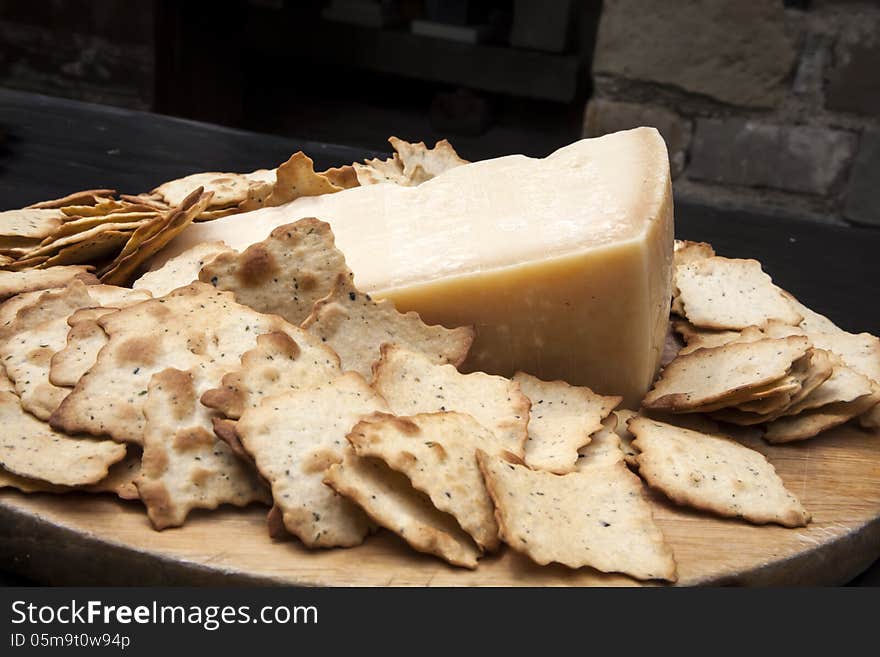 Appetizer of cheese and crackers. Appetizer of cheese and crackers