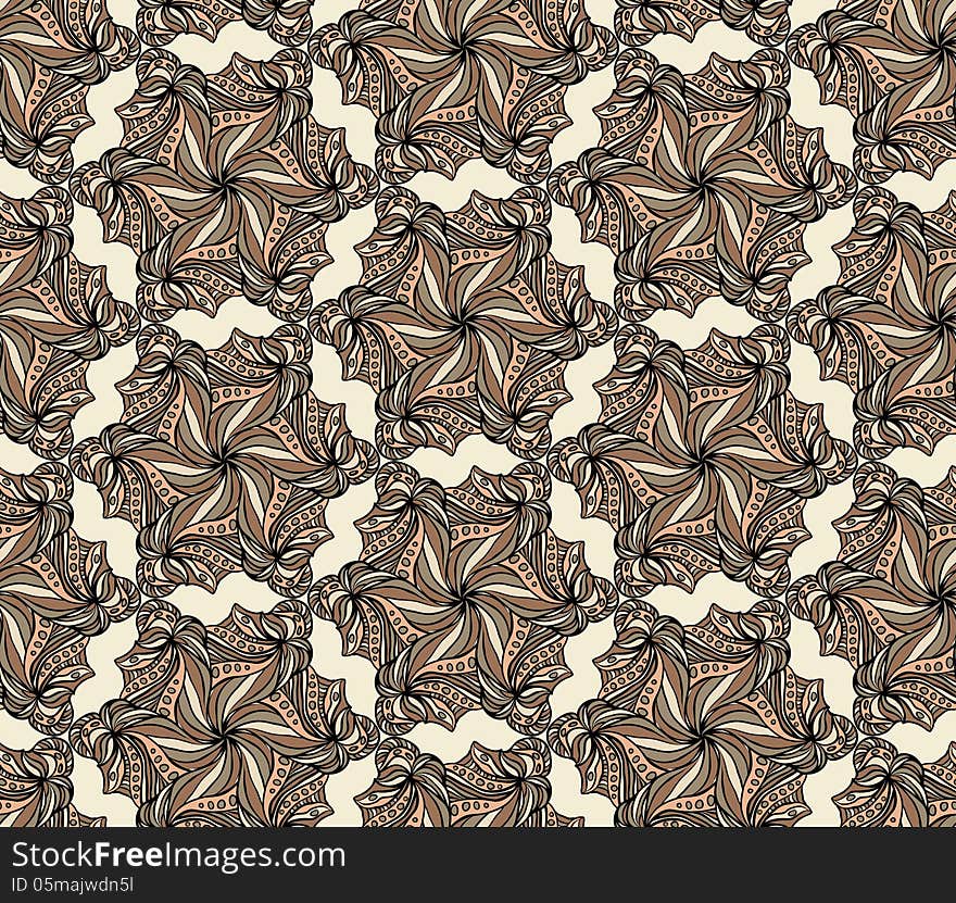 Brown Seamless With Hexagonal Flowers