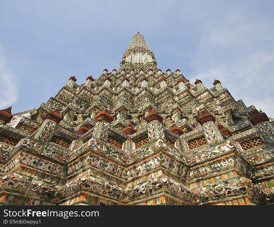 Decoration with ancient tile of main stupa in Arun temple, bangkok, Thailand. Decoration with ancient tile of main stupa in Arun temple, bangkok, Thailand