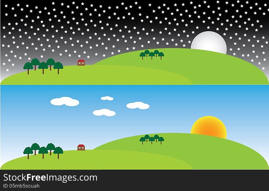 Simple day and night vector landscape illustration. Simple day and night vector landscape illustration