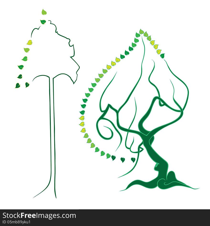 Two stylized summer green trees