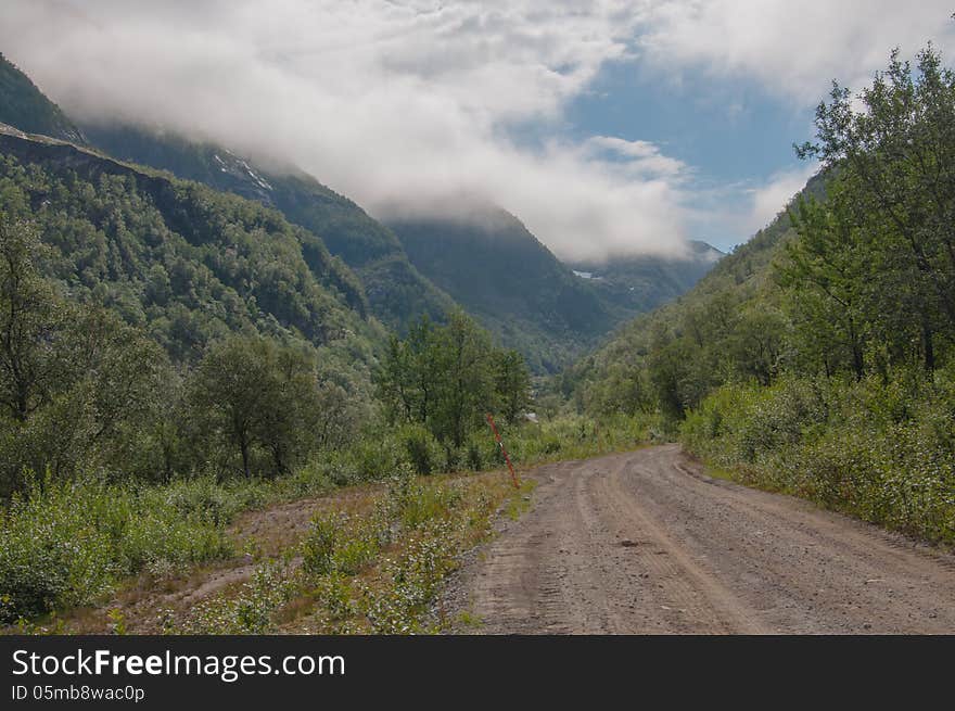 Mountain gravel road in northern Norway.