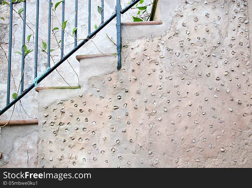 Staircase with primitive mosaic design, horizontal, Arabic baths Palma de Mallorca