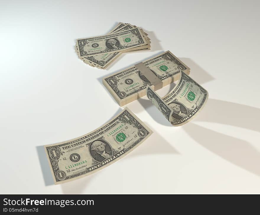 3D illustration rendering of American Dollar Bills