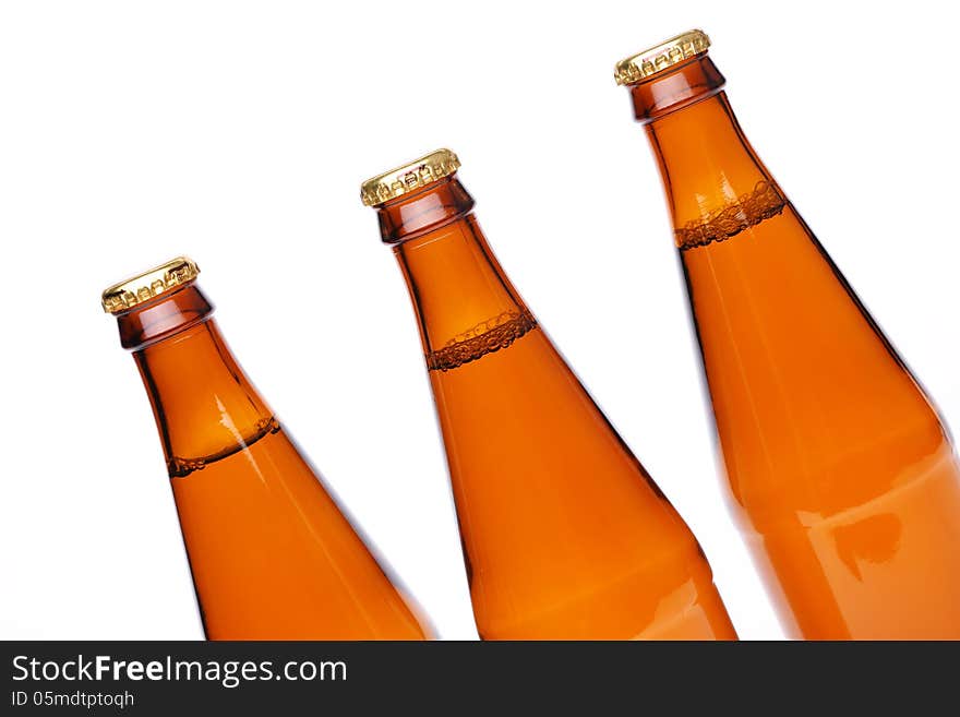 Three Cool Beer Bottle, IIsolated On White.