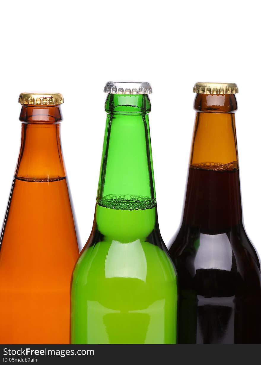 Beer collection - Three green beer bottles. Isolated on white background