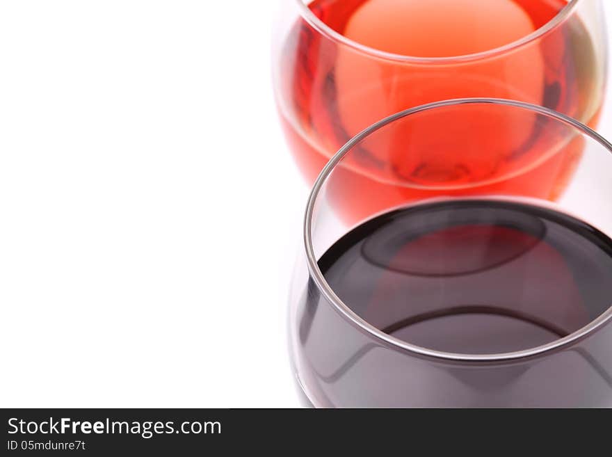 Glasses of wine view from above close-up isolated over white background