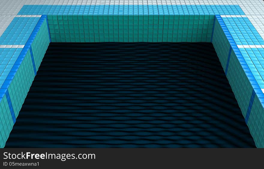 Ceramic tiled pool full of black water. Ceramic tiled pool full of black water