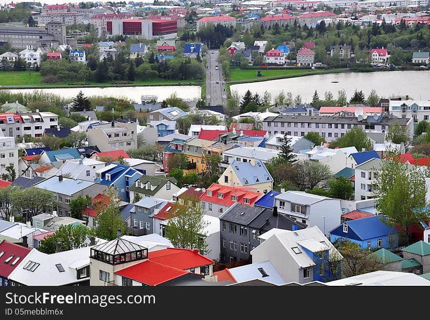 Reykjavik cityscape from above, Iceland