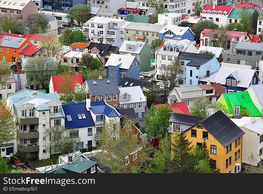 Reykjavik cityscape from above, Iceland