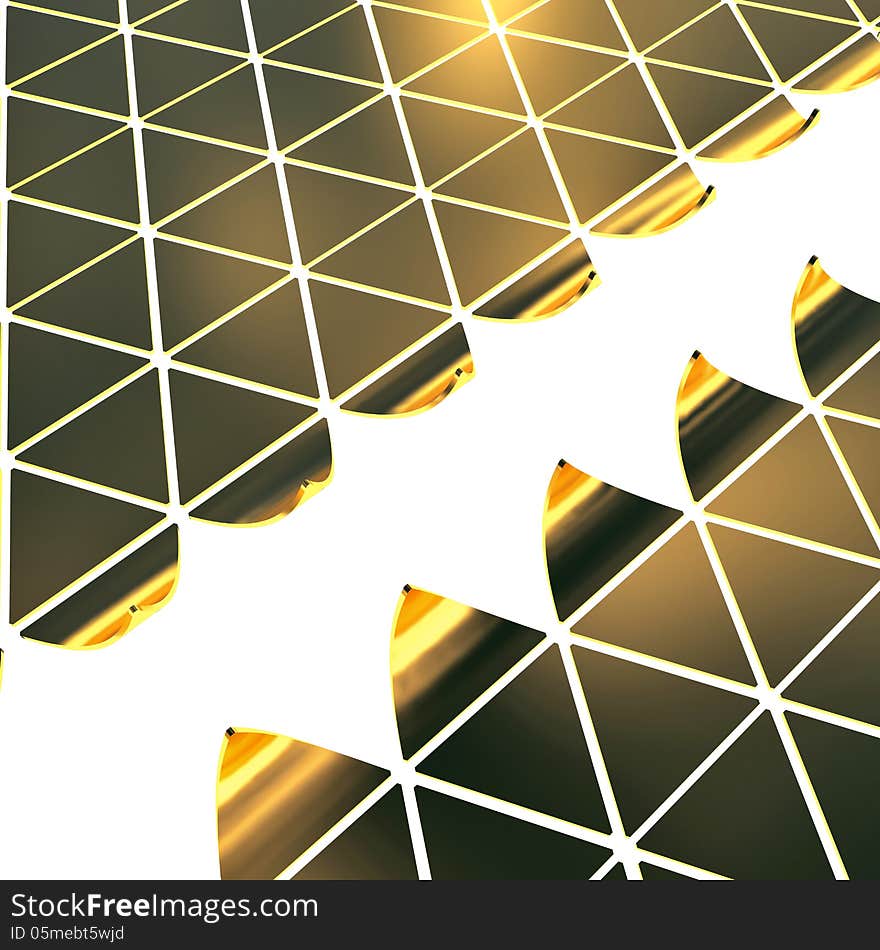 Gold plates forming the triangular surface. Gold plates forming the triangular surface