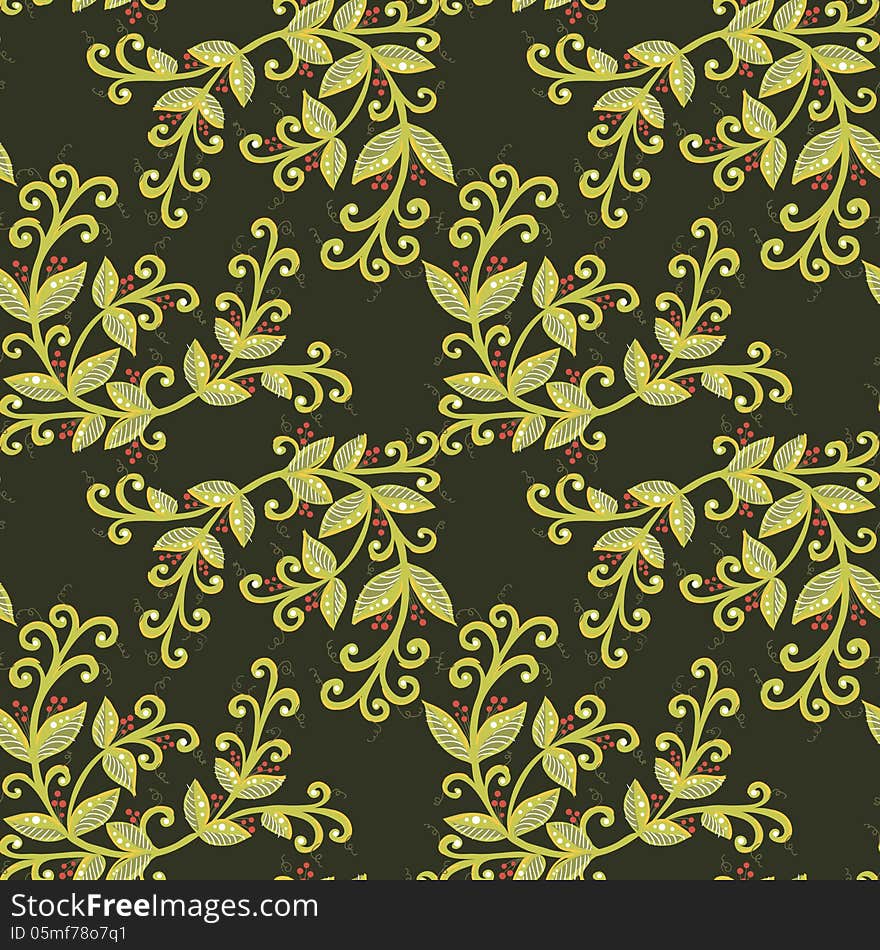 Vector seamless background with leaf and berries. Vector seamless background with leaf and berries