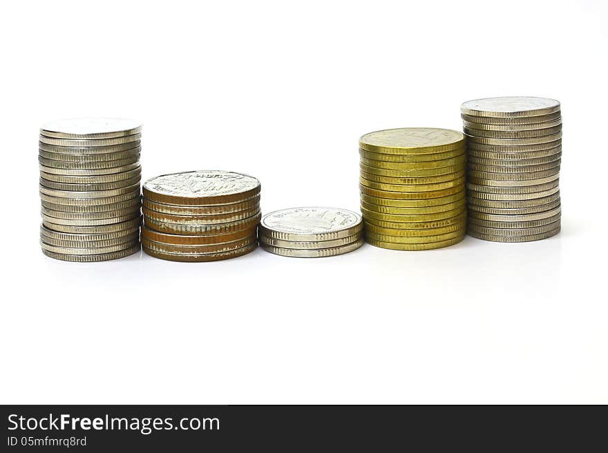 Stack of coins isolated on a white background