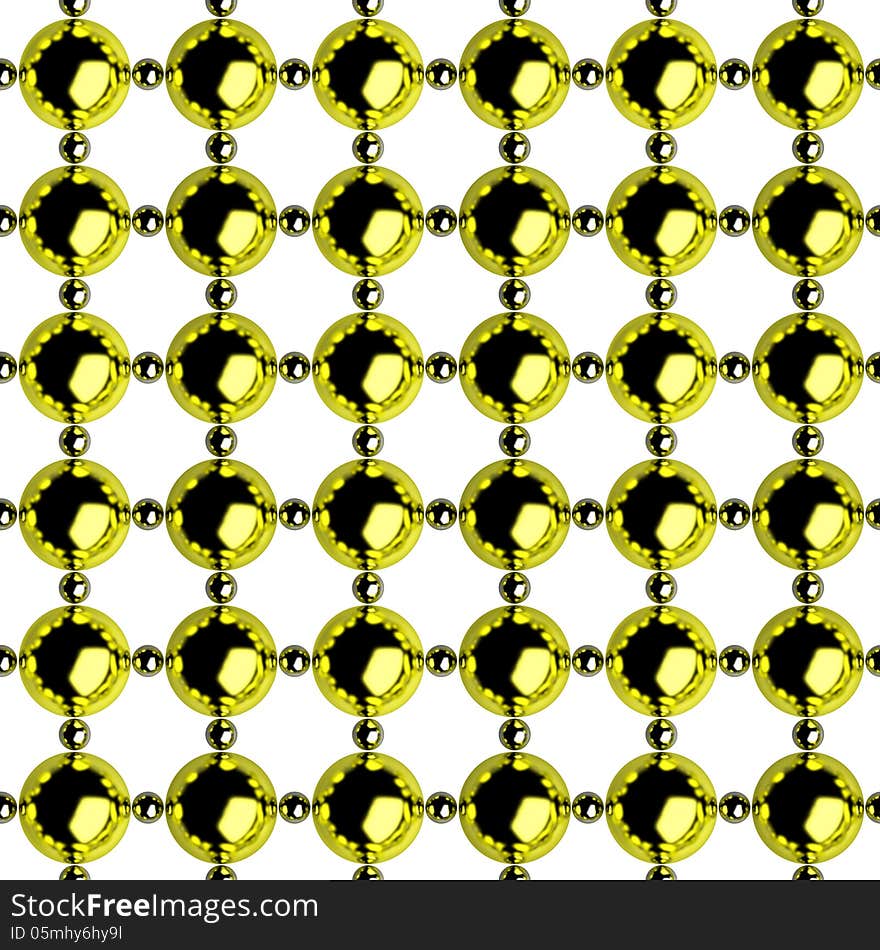 Abstract metal seamless background: lattice consisting of golden and steel balls isolated on white. Abstract metal seamless background: lattice consisting of golden and steel balls isolated on white