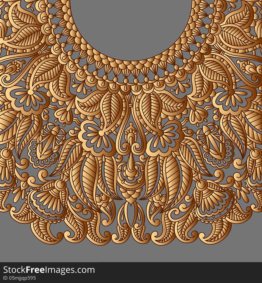 Vector illustration with vintage gold pattern for print, embroidery. Vector illustration with vintage gold pattern for print, embroidery.