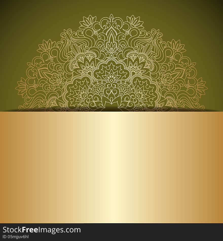 Vector illustration with vintage gold ornament and place for text. Vector illustration with vintage gold ornament and place for text.