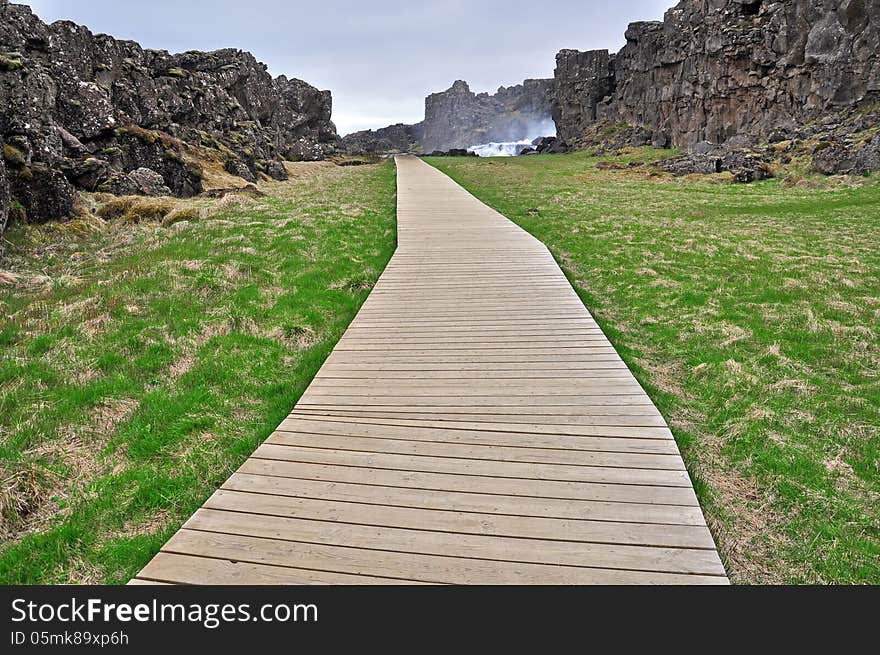 Lonely road in nature, Thingvellir national park