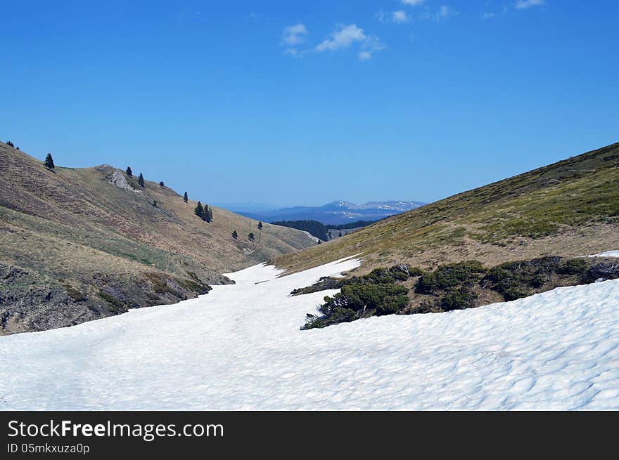 Mountain valley covered in snow