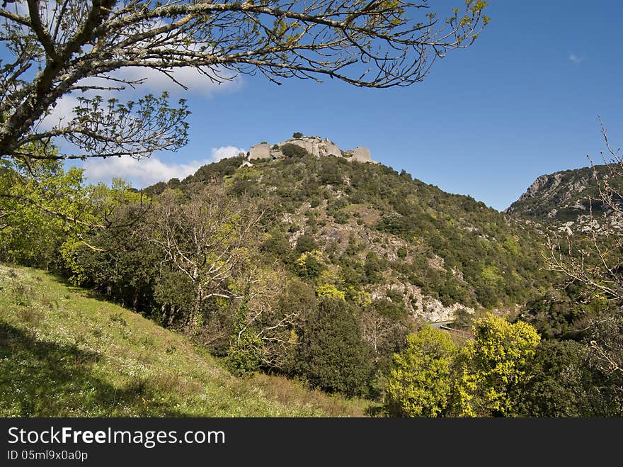 Cathar castle in province Languedoc, France. Cathar castle in province Languedoc, France