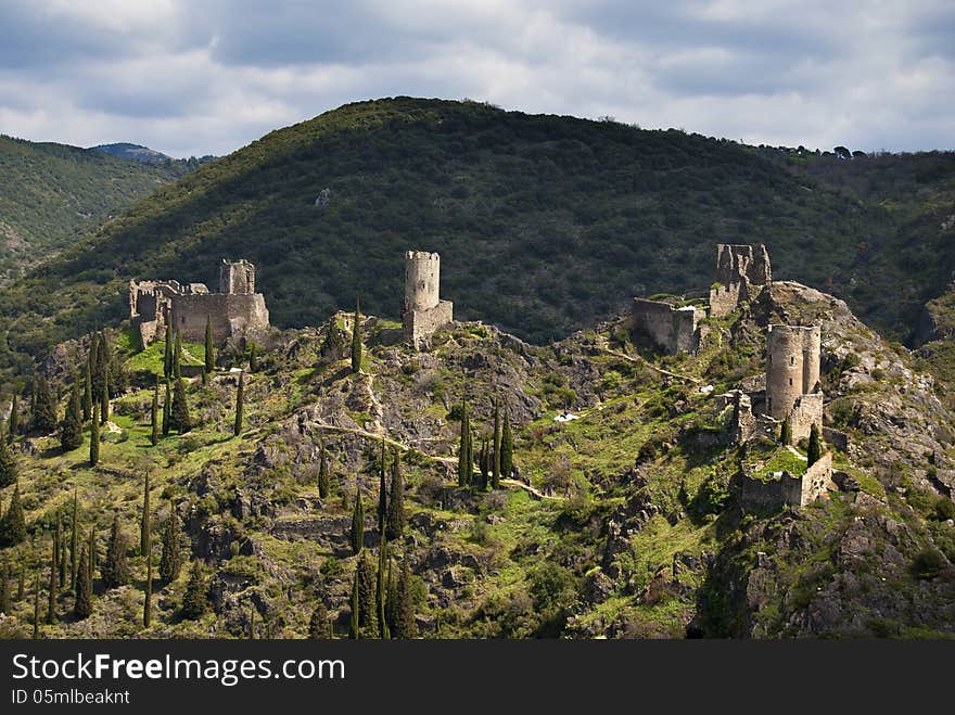 Cathar castle in province Languedoc, France. Cathar castle in province Languedoc, France