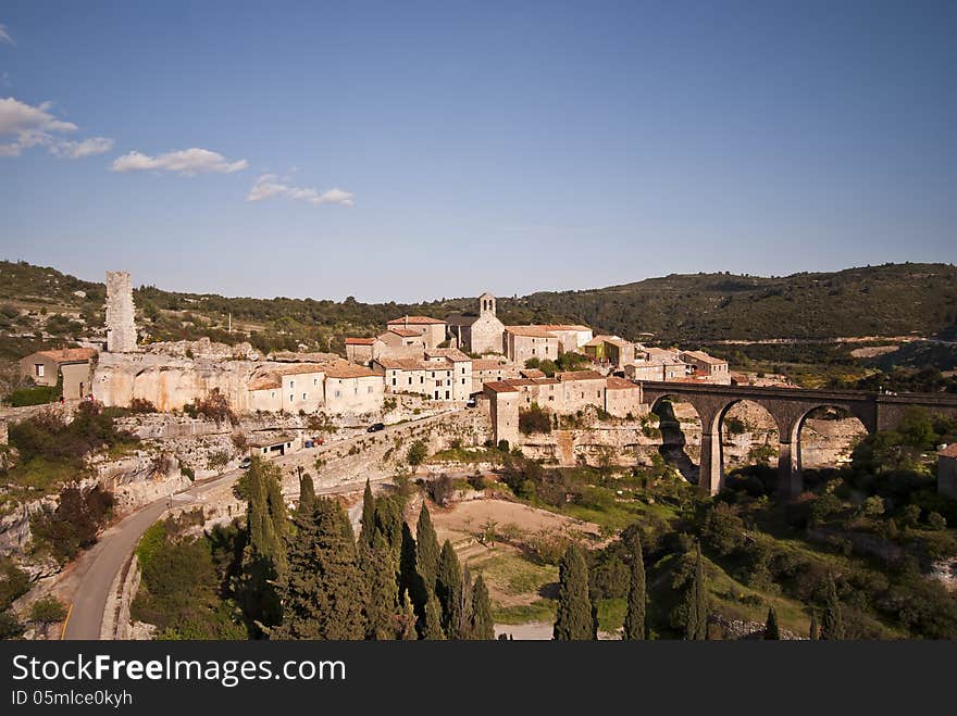 Cathar village with old bridge in Languedoc, France. Cathar village with old bridge in Languedoc, France