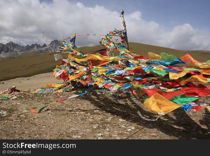 Tibetan prayer flags in different colors