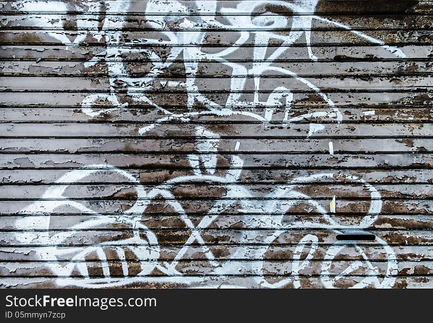 Rustic rough old steel stripe door panel with scratch color and white spray paint. Rustic rough old steel stripe door panel with scratch color and white spray paint