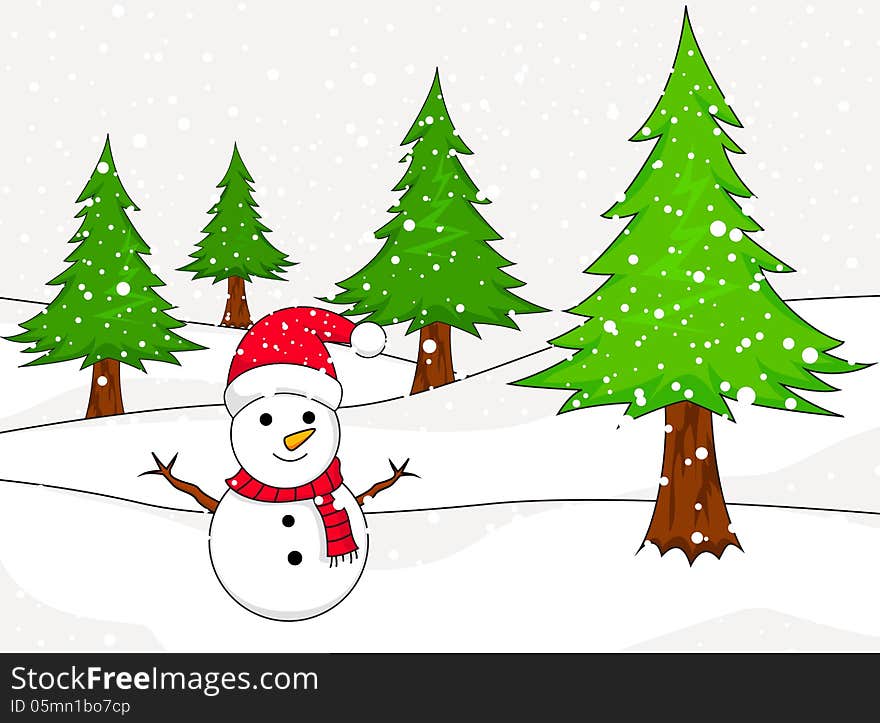 Christmas Snowman With Spruce